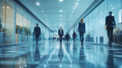 Group of Business people walking in the office corridor in night,People in business center walking at hall,motion go around at coworking space,Wide image,Concept of office life,co working space.