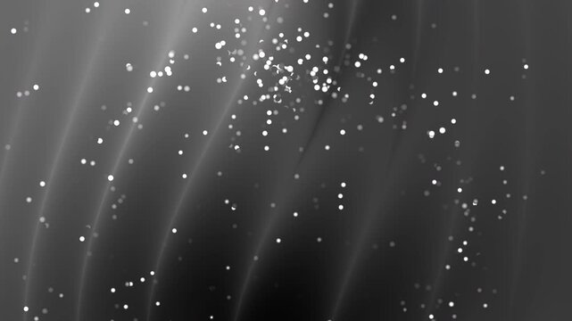 animated black grey gradient background illuminated dust particles on dark waves. Suitable for tech, science, or abstract design projects for digital platforms.