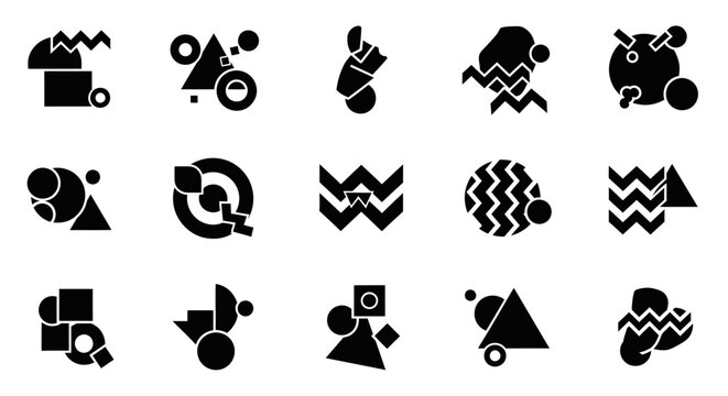 Abstract geometric shapes set, black and white design