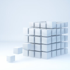 Business scalability concept represented by white cubes in an abstract setting depicting growth and structure in a corporate environment