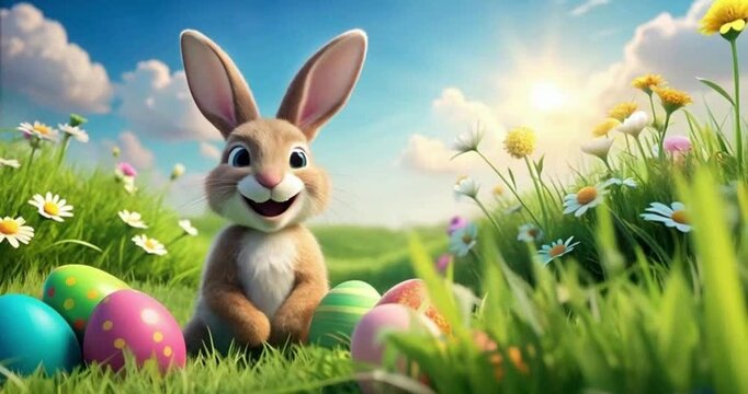 Easter bunny and easter eggs of illustration video