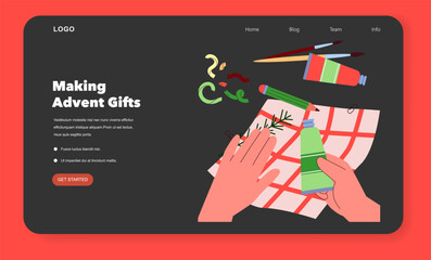 Fototapeta premium Crafting Advent Gifts with Paints and Brushes Illustration