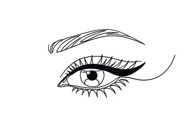 Minimalist eye line art illustration with bold eyeliner and detailed lashes. Modern beauty graphic ideal for makeup artist branding, lash studio logo, cosmetic packaging and fashion design projects