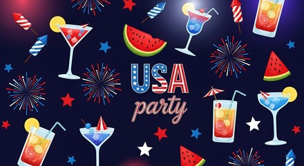 Obraz premium Celebrate labor day with a usa party cocktails fireworks and watermelon