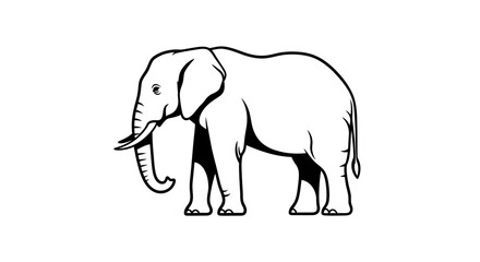 Fototapeta premium Stylized elephant outline drawing, a monochrome vector illustration in side profile, isolated for graphic design elements and icons.