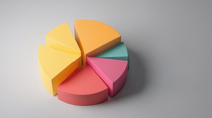 Glowing analytics pie chart shows data segments in bright colors on a plain background