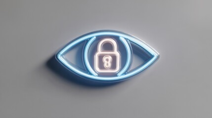 Glowing data privacy eye icon with padlock design on soft gray background