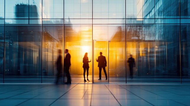 Group of Business people walking in the office corridor in night,People in business center walking at hall,motion go around at coworking space,Wide image,Concept of office life,co working space.
