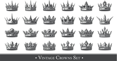 Large set of vintage crowns and royal headpieces with ornate details for luxury branding heraldry king queen logo and jewelry design © Md