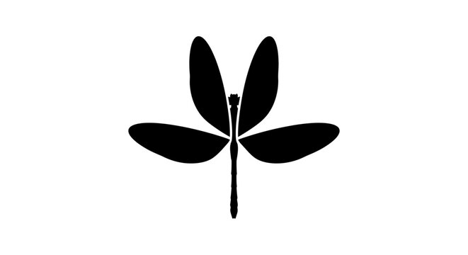 Minimalist Dragonfly Silhouette with Detailed Wing Veins on White.