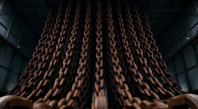 Large Industrial Chains Hanging from Ceiling.