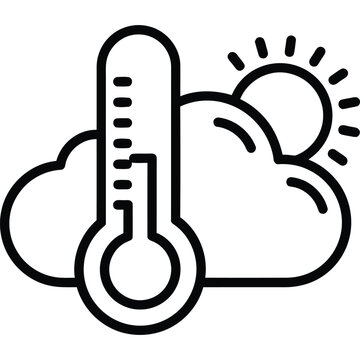 Weather forecast icon depicting a thermometer alongside sun and clouds, symbolizing varying atmospheric conditions and temperature measurement for climate analysis and daily predictions