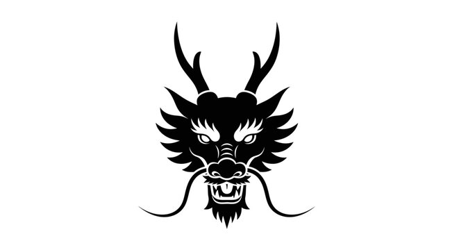 Stylized Black Dragon Head with Horns and Whiskers.