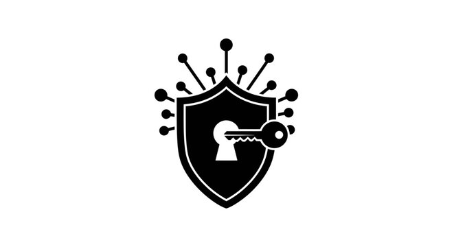 Cybersecurity Shield with Key Hole and Digital Nodes