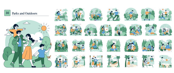 Obraz premium Family Enjoys Outdoor Activities in Park Vector Illustration