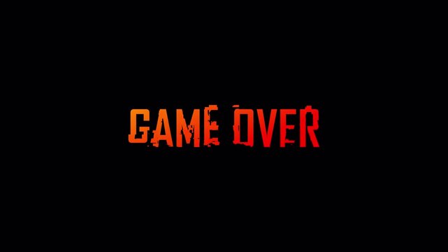 Game over  text animation with glitch effect on transparent background, Glitch effect element for intro with alpha channel