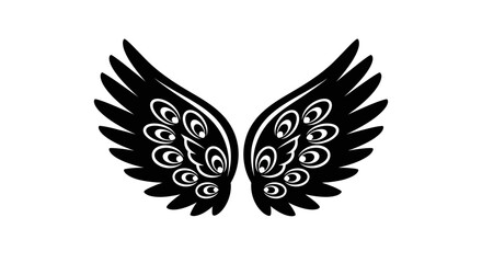 Obraz premium Ornate Black and White Wings Illustration for Graphic Design.