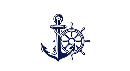 Fototapeta premium Nautical anchor and ship wheel symbol for maritime or business themes