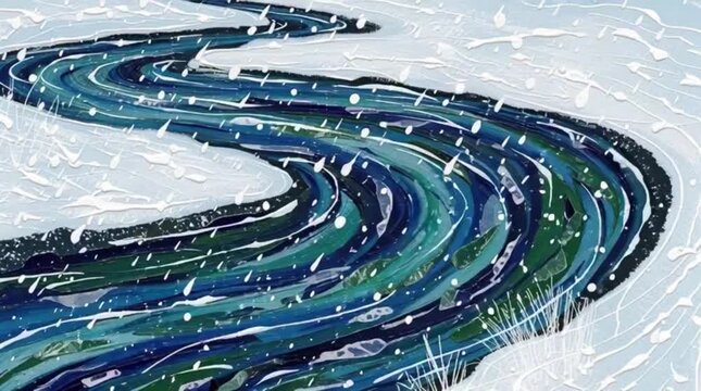Vibrant blue and green abstract waves with dynamic white splatters
