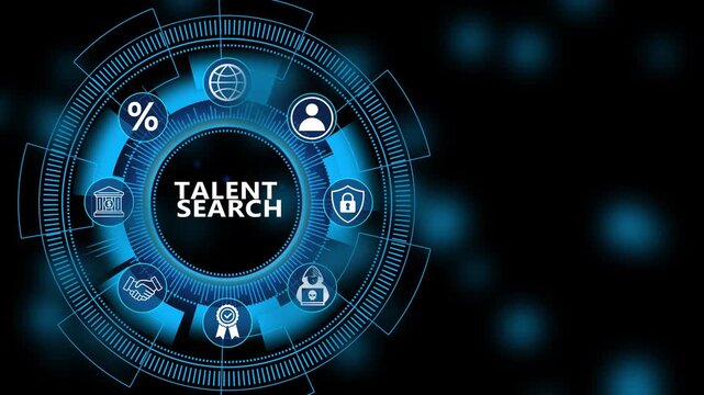 Corporate recruitment dashboard featuring Talent Search interface with secure candidate monitoring and advanced digital workforce management technology 4K animation video