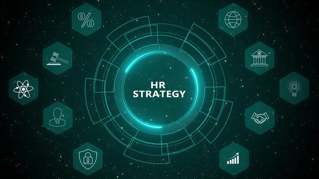 Enterprise workforce dashboard powered by HR Strategy analytics interface with secure performance monitoring and advanced digital management technology 4K animation video