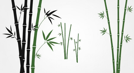Fototapeta premium Bamboo stalks in black and green on white background