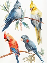 Obraz premium Watercolor image of birds on a white background.