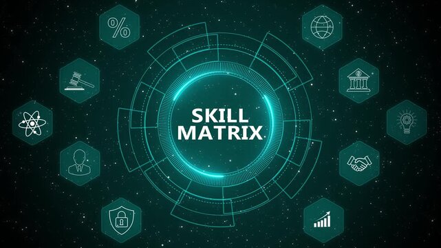Enterprise analytics dashboard powered by Skill Matrix interface with secure workforce monitoring and advanced digital development strategy 4K animation video