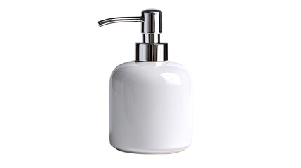 Obraz premium Elegant Soap Dispenser: A sleek, modern soap dispenser with a metallic pump against a clean backdrop, perfect for any bathroom decor.