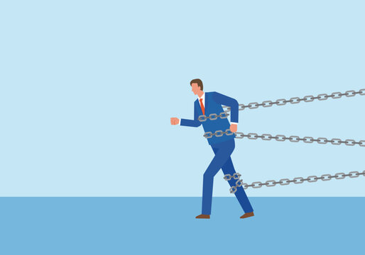 鎖に繋がれても進むビジネスマン