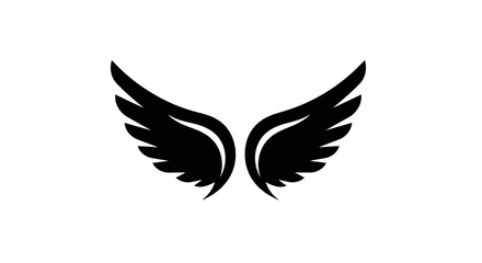Fototapeta premium Stylized Black Wings Spread Wide on Plain White Background.