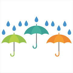 Fototapeta premium Vector illustration of rainy days with colorful umbrellas isolated on white background