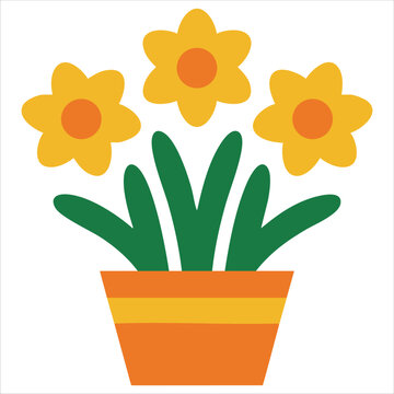 Isolated vector design of potted yellow flower for spring season concept on white background