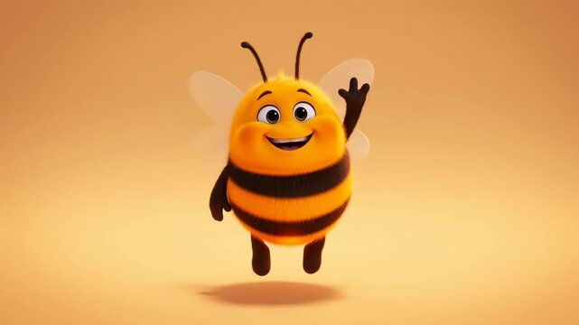 Cute cartoon bee character waving hello animated video background featuring honeycomb pattern and cheerful expression perfect for kids content