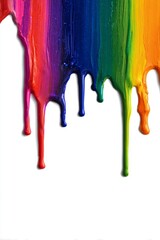 Rainbow Cascade: Vibrant Dripping Colors on White