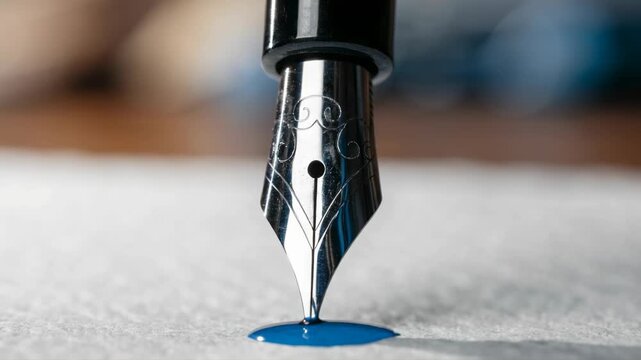 Vintage metal fountain pen and ink needle tool macro close-up