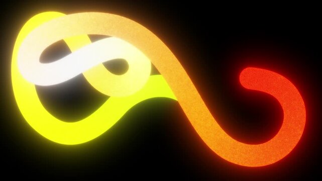 Looping animation of a neon line forming a playful squiggle. Colorful gradient stroke in motion, 3D rendering with a retro film grain effect.