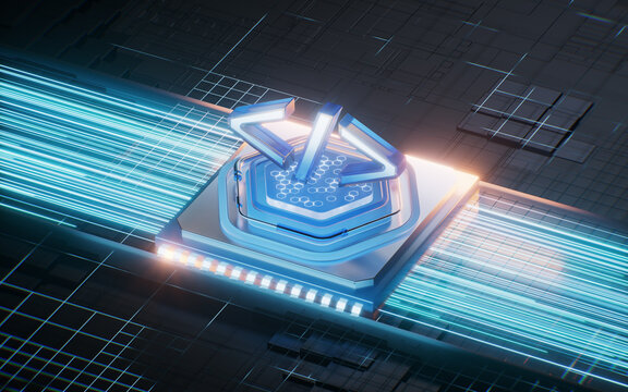 Program code with circuit board background, 3d rendering.