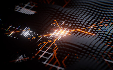 Obraz premium Metallic electronic cube circuit board, 3d rendering.