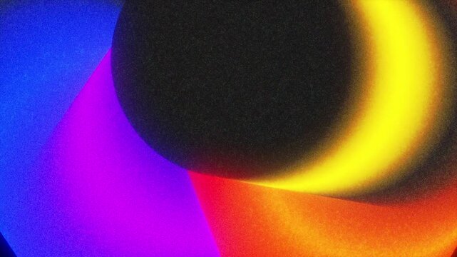 Looping animation of a neon line forming a playful squiggle. Colorful gradient stroke in motion, 3D rendering with a retro film grain effect.