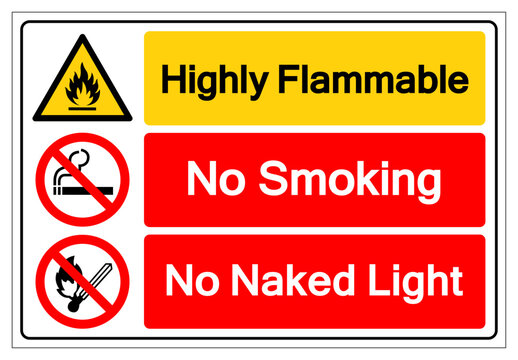 Highly Flammable No Smoking Or Naked Light Symbol Sign, Vector Illustration, Isolate On White Background Label.EPS10