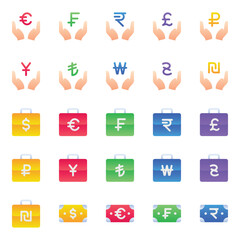 Gradient color icons set for Currency, finance