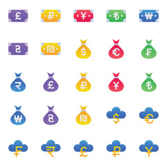 Gradient color icons set for Currency, finance