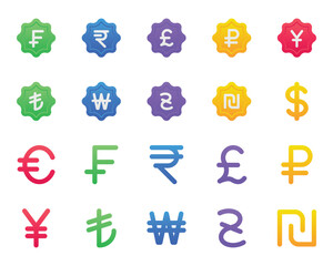 Gradient color icons set for Currency, finance