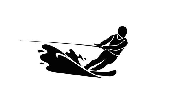 Silhouette of a Water Skier in Action on White Background.