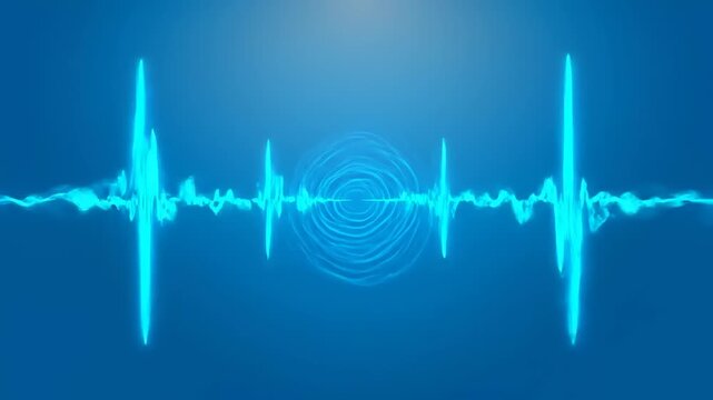 Abstract blue sound wave visualization with digital pulse and echo effect.