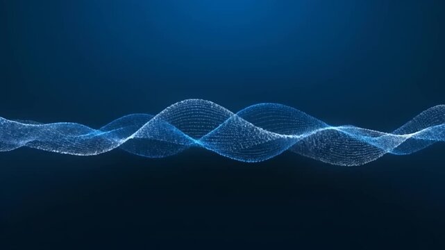 Abstract Blue Waveform Digital Network Flowing Through Space.