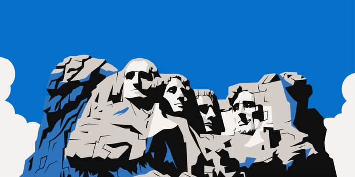 USA, US, U.S, United States - Mount Rushmore aerial perspective, minimal flat vector ultra-wide banner

