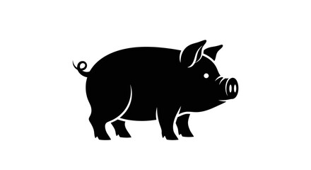 Obraz premium Black and white silhouette of a pig illustration.