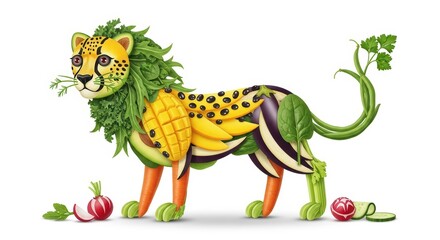 Fototapeta premium Creative lion made of fruits and vegetables